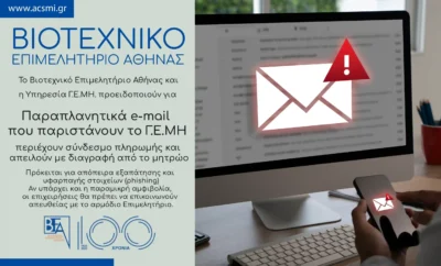 Προειδοποίηση για παραπλανητικά μηνύματα που εμφανίζονται ως δήθεν προερχόμενα από το Γενικό Εμπορικό Μητρώο (ΓΕΜΗ)